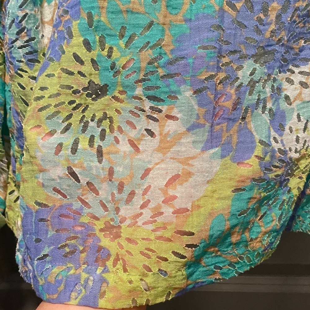 Ruby Rd Blue Green Textured Jacket Lightweight Button Up Layering Top 18 Artsy - Picture 12 of 12